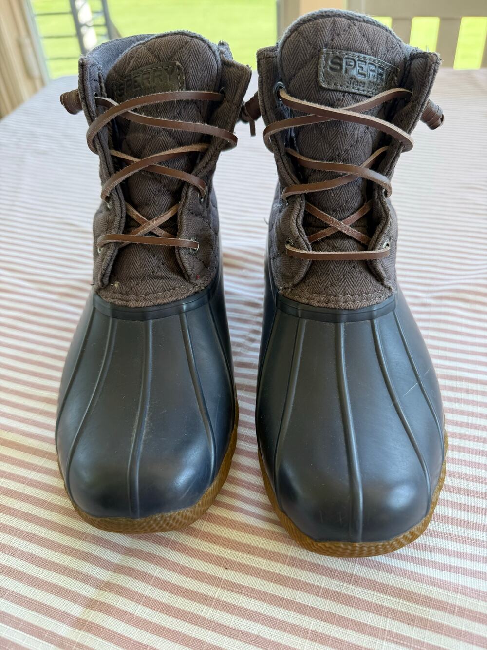 Sperry Women's Saltwater Duck Boots Size 7 Brown Olive Waterproof